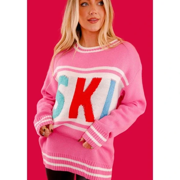 Peach Love Women's Pink Ski Pullover Sweater Size L Winter Casual color block‎ - Picture 4 of 10